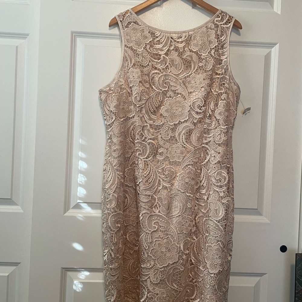 Adrianna Papell Pink Sheath Midi Dress Scoop Neck Sleeveless
